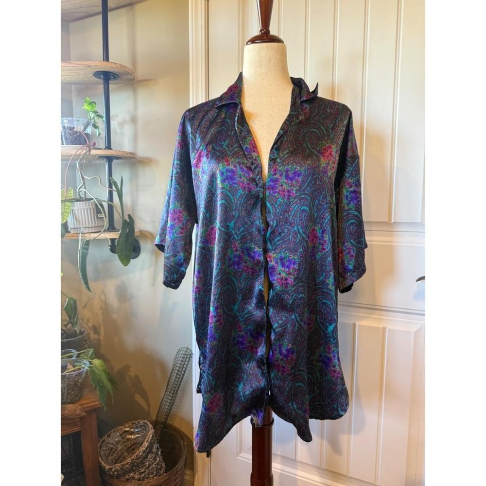 Victoria's Secret‎ Paisley Satin Kimono Robe Shirt Nightgown Size S